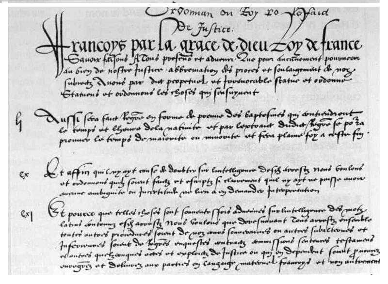 1539 tarihli fransizca bir belge